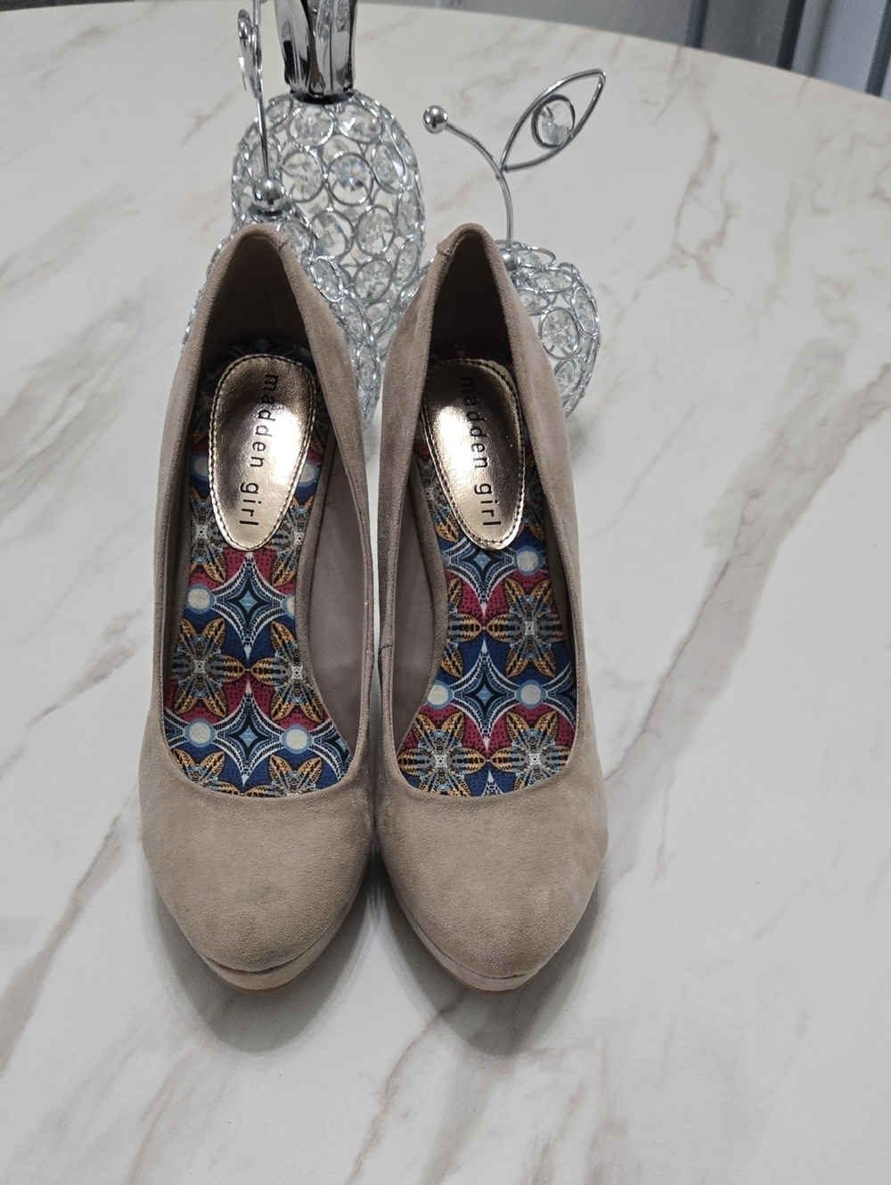 Madden Girl Taupe Suede Round-Toe Pumps